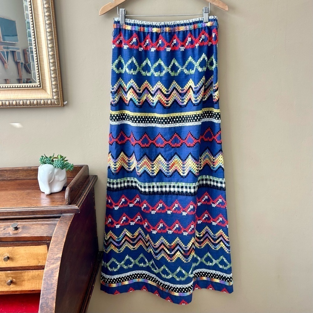 Vintage 70s 1970s Adelaar Embroidered Crochet Embellished Maxi Skirt Size Small - Picture 5 of 6